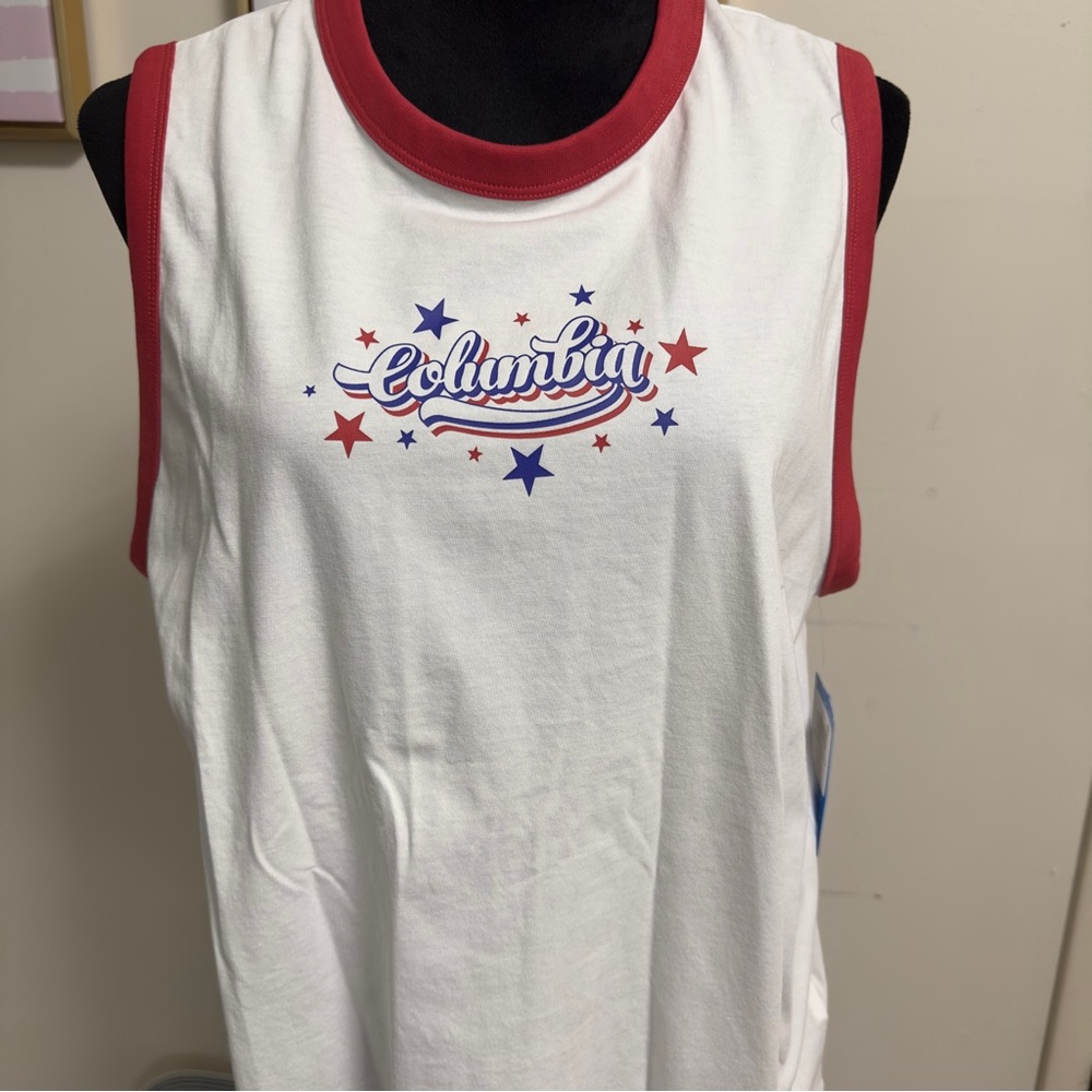 NWT Columbia White Tank Top with Red Trim size XL